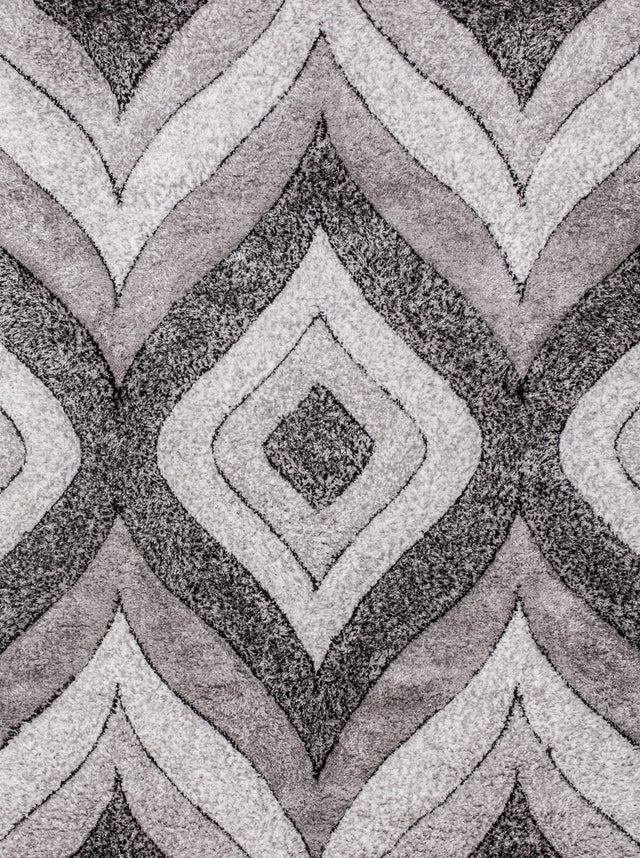 SR-721 Polyester Fabric - Plush Fluffy Shine 3D Geometric Design, Red/Silver/Yellow, 2' X 3", 5' 3" X 7' 5", 7' 6" X 10' 3" (1 Rug)