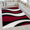 SR-725 Polyester Fabric - Red, White, Black 3D Wave Shag Area Rug, 2" Pile Height (1 Piece)