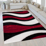 SR-725 Polyester Fabric - Red, White, Black 3D Wave Shag Area Rug, 2" Pile Height (1 Piece)