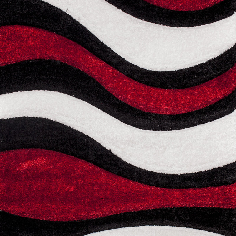 SR-725 Polyester Fabric - Red, White, Black 3D Wave Shag Area Rug, 2" Pile Height (1 Piece)