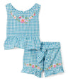 Girls Gingham Short Sets Cotton Fabric - Embroidered Gingham, Lime, Red, Black, Pink, Purple, Blue, Sizes 5-8 (1 Set)