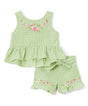 Girls Gingham Short Sets Cotton Fabric - Embroidered Gingham, Lime, Red, Black, Pink, Purple, Blue, Sizes 5-8 (1 Set)