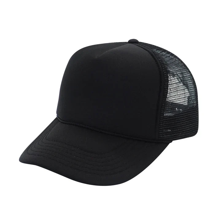 Trucker Hats Caps Fabric - Black, Adjustable (1 Unit)