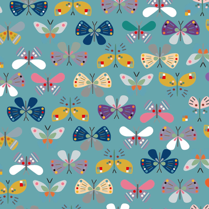 Cotton Fabric Teal Butterfly 43/44" Per Yard