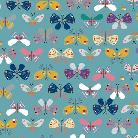 Cotton Fabric Teal Butterfly 43/44" Per Yard