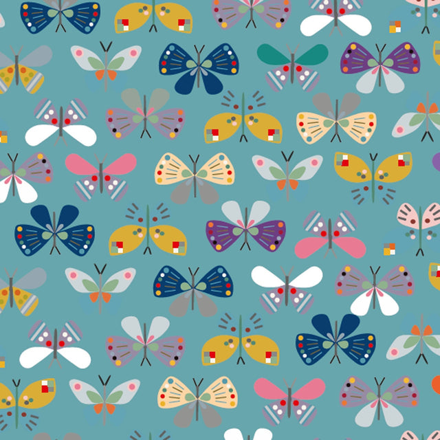 Cotton Fabric Teal Butterfly 43/44" Per Yard