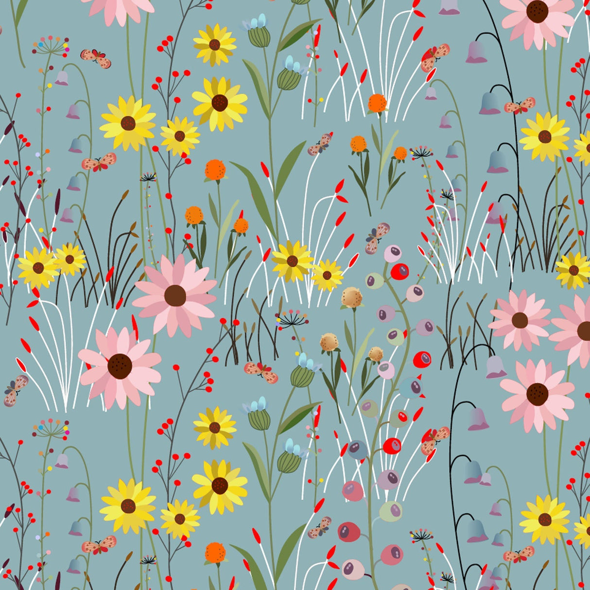 Cotton Fabric Powder Blue Over The Hill View 43/44"
