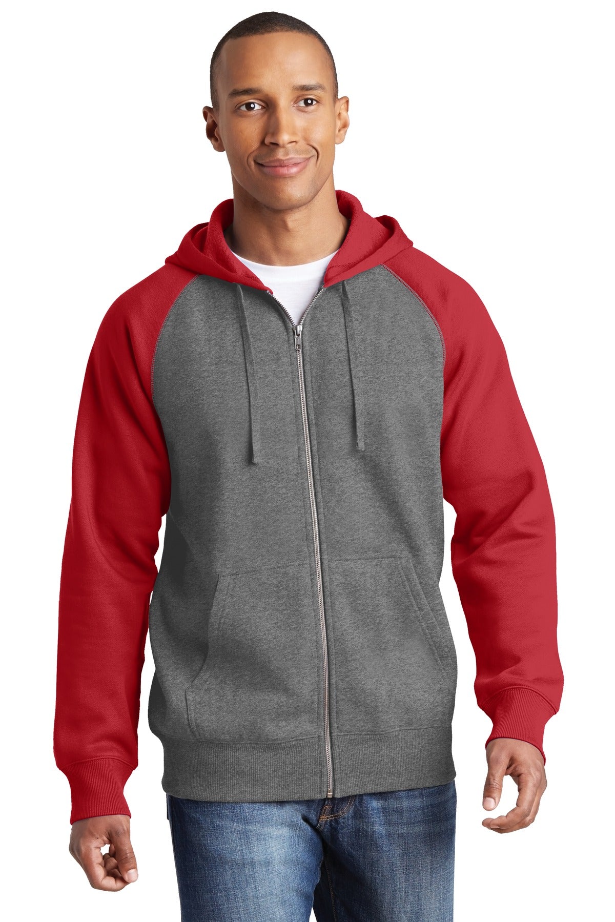 Sport-Tek® Raglan Colorblock Full-Zip Hooded Fleece Jacket