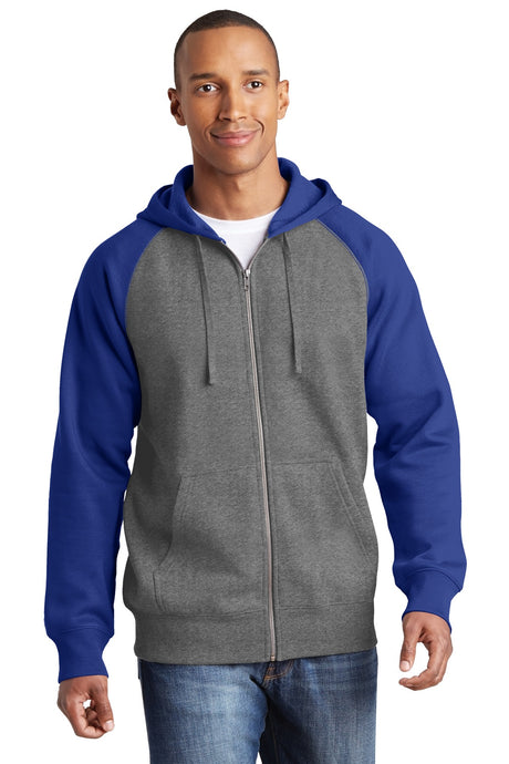 Sport-Tek® Raglan Colorblock Full-Zip Hooded Fleece Jacket