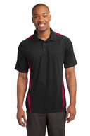 SPORT-TEK MNLJH03 Sport-Tek PosiCharge Micro-Mesh Colorblock Polo in Black/ Red with breathable