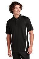 SPORT-TEK MNLJH03 Sport-Tek PosiCharge Micro-Mesh Colorblock Polo in Black/ Red with breathable