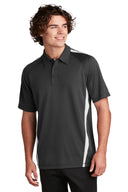 SPORT-TEK MNLJH03 Sport-Tek PosiCharge Micro-Mesh Colorblock Polo in Black/ Red with breathable