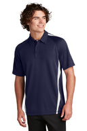 SPORT-TEK MNLJH03 Sport-Tek PosiCharge Micro-Mesh Colorblock Polo in Black/ Red with breathable