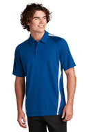 SPORT-TEK MNLJH03 Sport-Tek PosiCharge Micro-Mesh Colorblock Polo in Black/ Red with breathable
