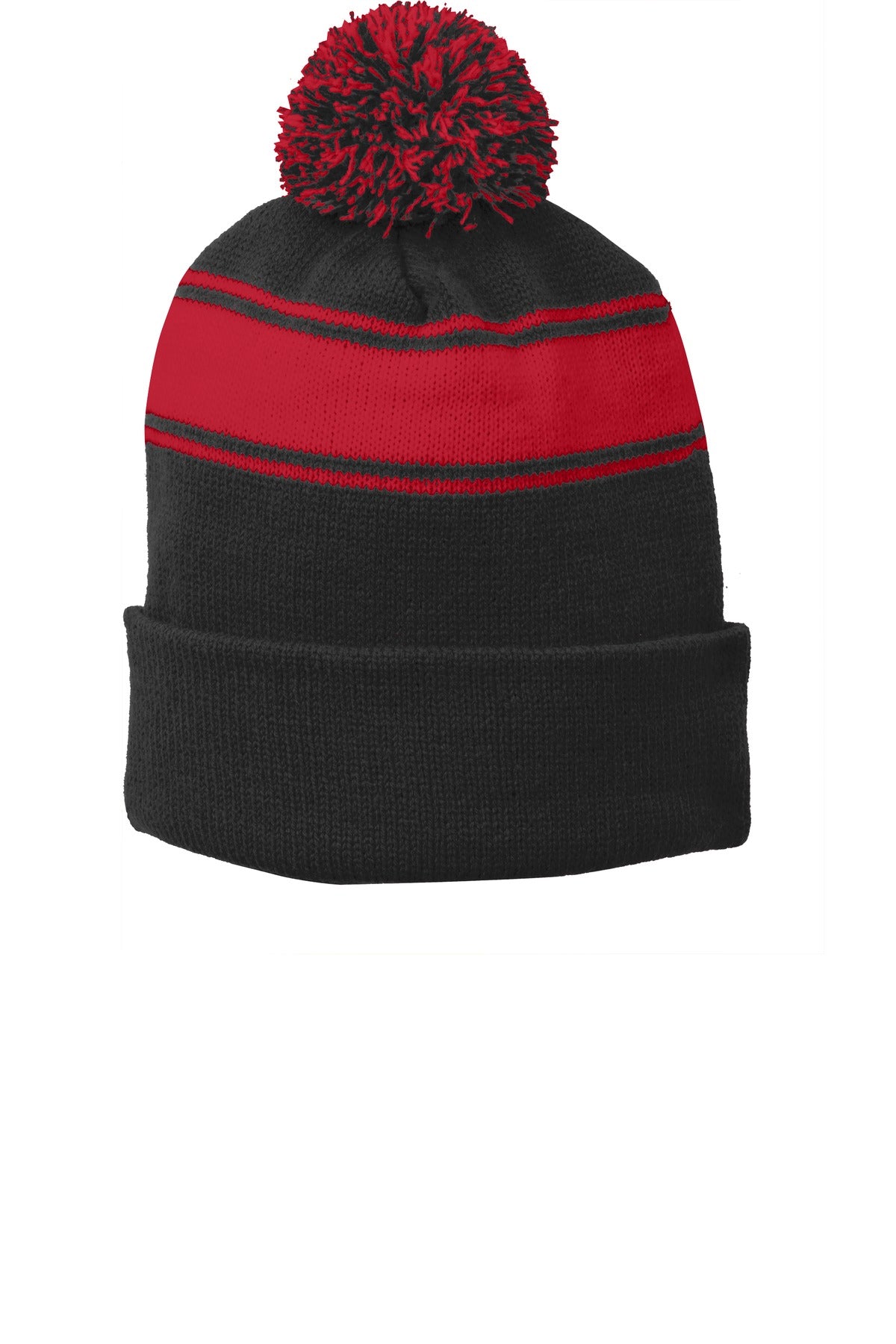 Sport-Tek® Stripe Pom Pom Beanie