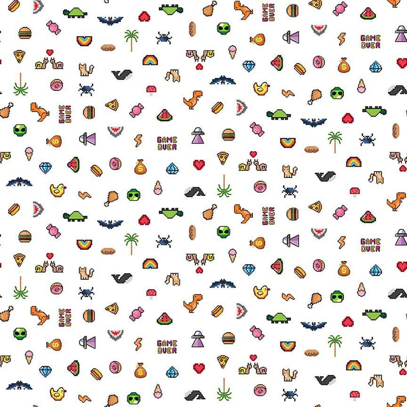 Cotton Fabric Level Up 44/45" White