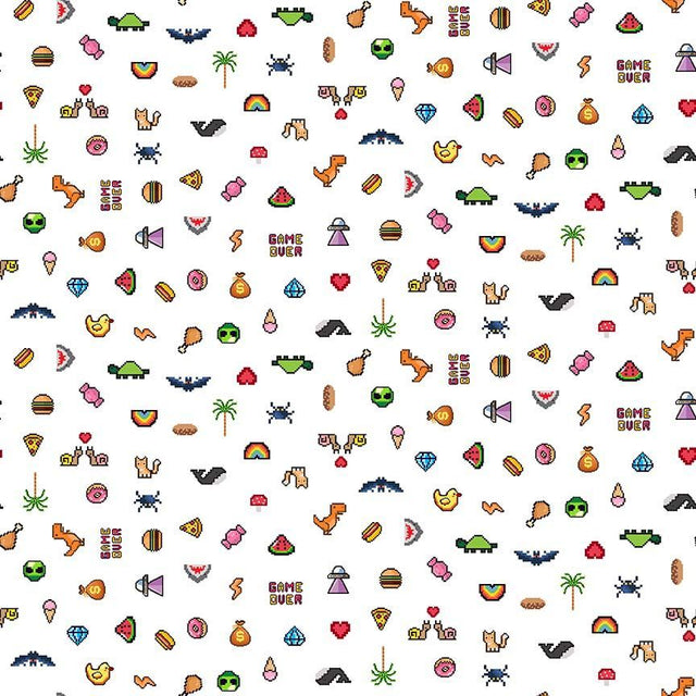 Cotton Fabric Level Up 44/45" White
