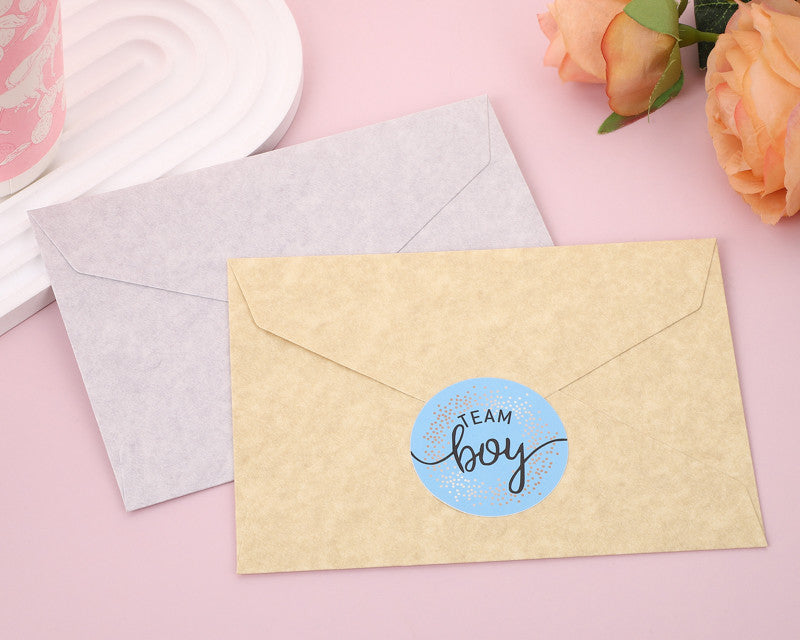 2" Round Blue / Gold "Team Boy" Baby Shower Gender Reveal Stickers - Pack of 48