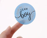 2" Round Blue / Gold "Team Boy" Baby Shower Gender Reveal Stickers - Pack of 48