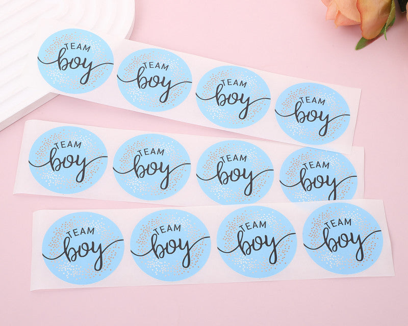 2" Round Blue / Gold "Team Boy" Baby Shower Gender Reveal Stickers - Pack of 48
