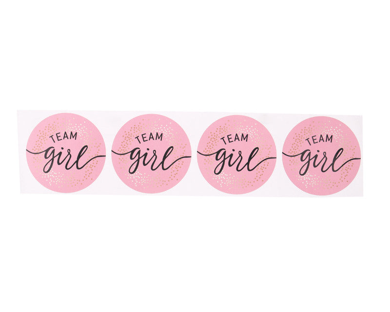 2" Round Pink / Gold "Team Girl" Baby Shower Gender Reveal Stickers - Pack of 48