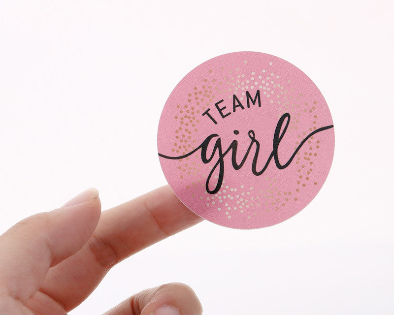 2" Round Pink / Gold "Team Girl" Baby Shower Gender Reveal Stickers - Pack of 48
