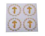 2 Inch Round Gold Cross Leaves Religious Transparent Clear Vinyl Stickers Seals Pack of 48