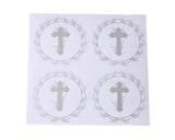 2 Inch Round Silver Cross Leaves Religious Transparent Clear Vinyl Stickers Seals Pack of 48