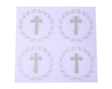2 Inch Round Silver Cross Leaves Religious White Sticker Seals Pack of 48