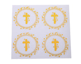2 Inch Round Gold Cross Flowers Religious Transparent Clear Vinyl Stickers Seals Pack of 48
