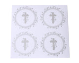 2 Inch Round Silver Cross Flowers Religious Transparent Clear Vinyl Stickers Seals Pack of 48