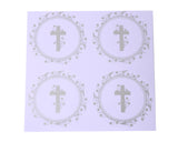 2 Inch Round Gold Cross Swirls Religious Transparent Vinyl Stickers Seal Pack of 48