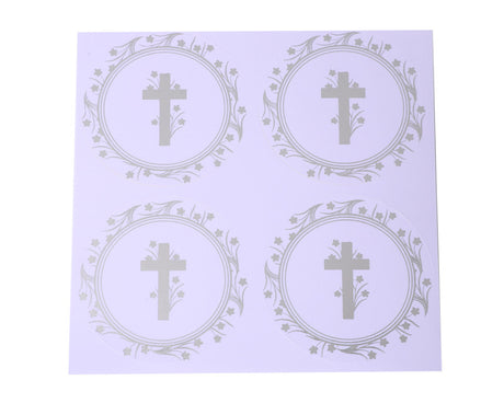 2 Inch Round Gold Cross Swirls Religious Transparent Vinyl Stickers Seal Pack of 48
