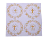 2 Inch Round Gold Cross Swirls Religious White Stickers Seal Pack of 48