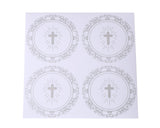2 Inch Round Silver Cross Swirls Religious Transparent Vinyl Stickers Seal Pack of 48