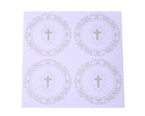2 Inch Round Silver Cross Swirls Religious White Stickers Seal Pack of 48