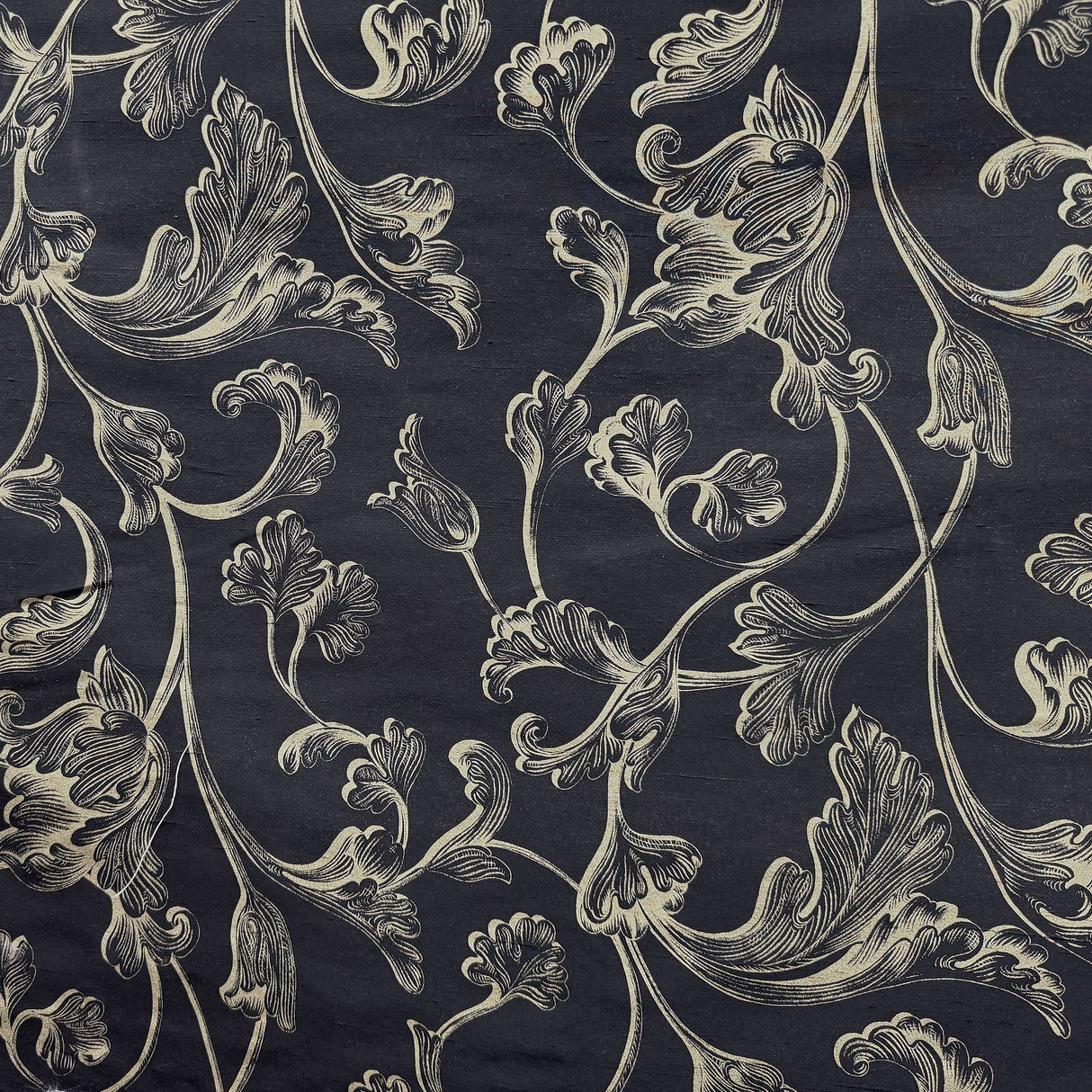 Stolvi Floral Print Jacquard Silk Fabric - Barnacle, Black, Brown, Claret, Fire, 54" Width (1 Yard)