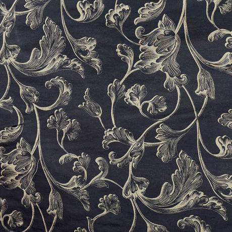 Stolvi Floral Print Jacquard Silk Fabric - Barnacle, Black, Brown, Claret, Fire, 54" Width (1 Yard)