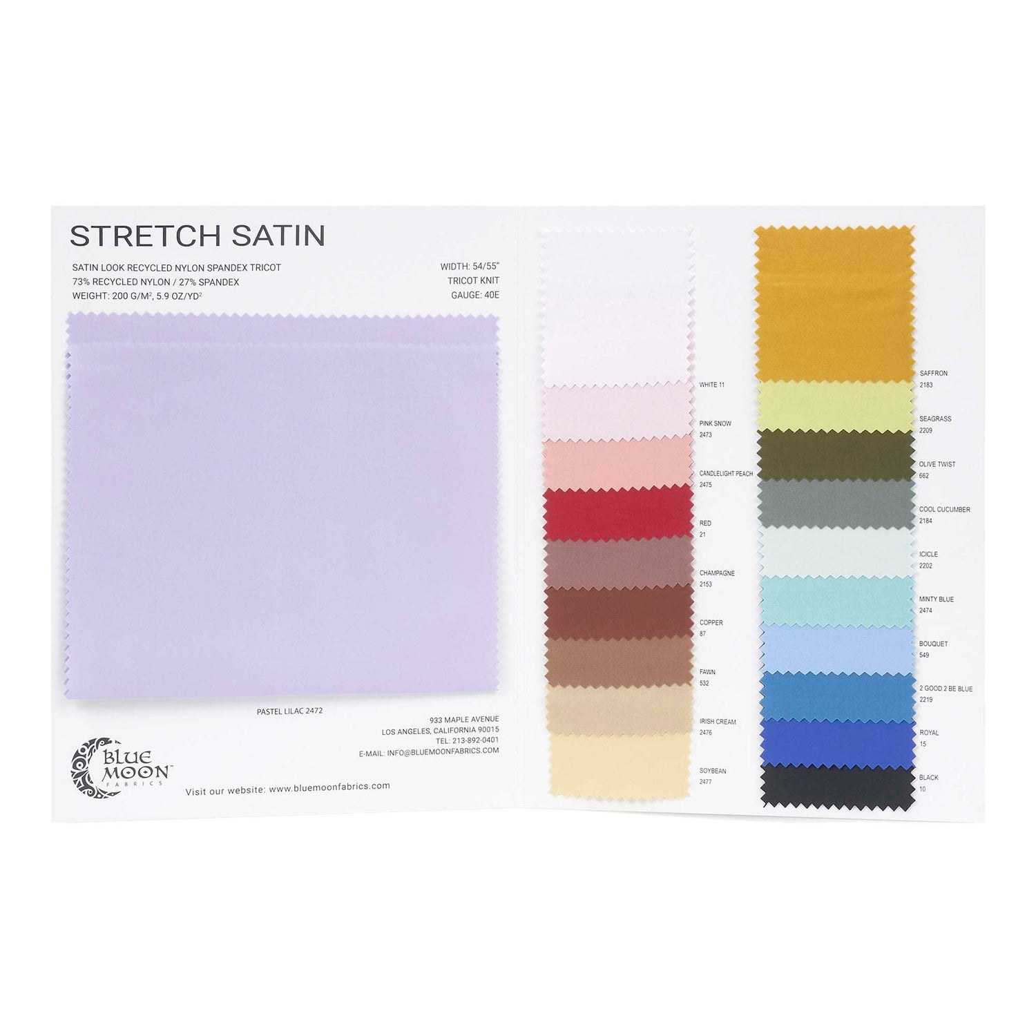 Stretch Satin Look Recycled Nylon Spandex Color Card