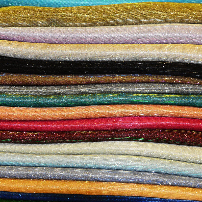 Stretch Glimmer Knit Polyester Spandex Fabric - Metallic Glitter Knit, 56" Width (1 Yard)