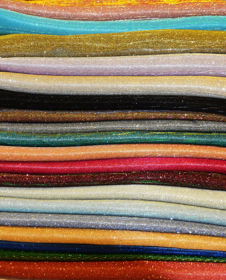 Stretch Glimmer Knit Polyester Spandex Fabric - Metallic Glitter Knit, 56" Width (1 Yard)