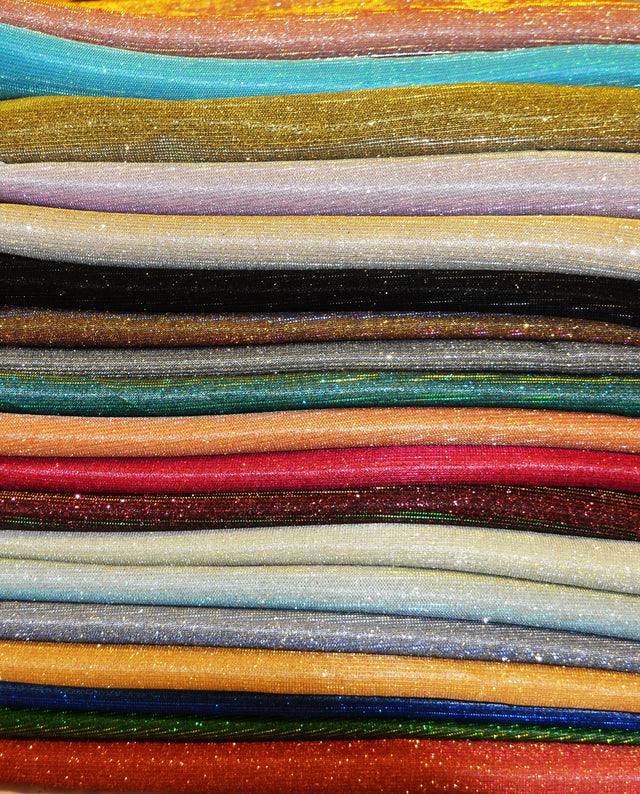 Stretch Glimmer Knit Polyester Spandex Fabric - Metallic Glitter Knit, 56" Width (1 Yard)
