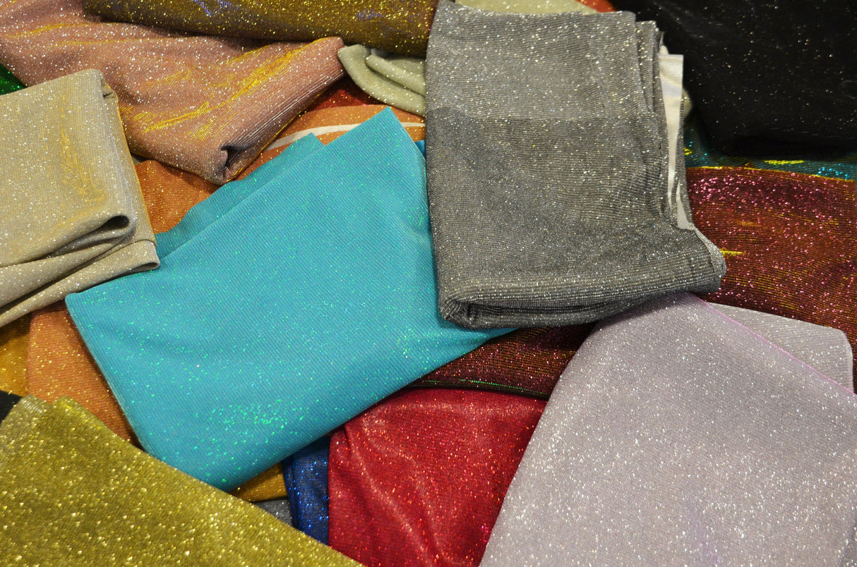 Stretch Glimmer Knit Polyester Spandex Fabric - Metallic Glitter Knit, 56" Width (1 Yard)