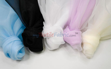 Super Organza Polyester Fabric - Semi-Sheen Sheer, 60" Width, White, Ivory, Baby Blue, Lavender, Black (By The Yard)