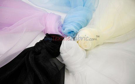 Super Organza Polyester Fabric - Semi-Sheen Sheer, 60" Width, White, Ivory, Baby Blue, Lavender, Black (By The Yard)