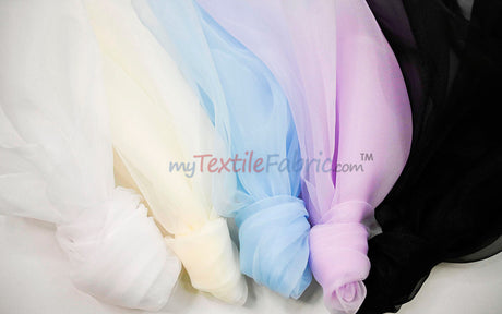 Super Organza Polyester Fabric - Semi-Sheen Sheer, 60" Width, White, Ivory, Baby Blue, Lavender, Black (By The Yard)