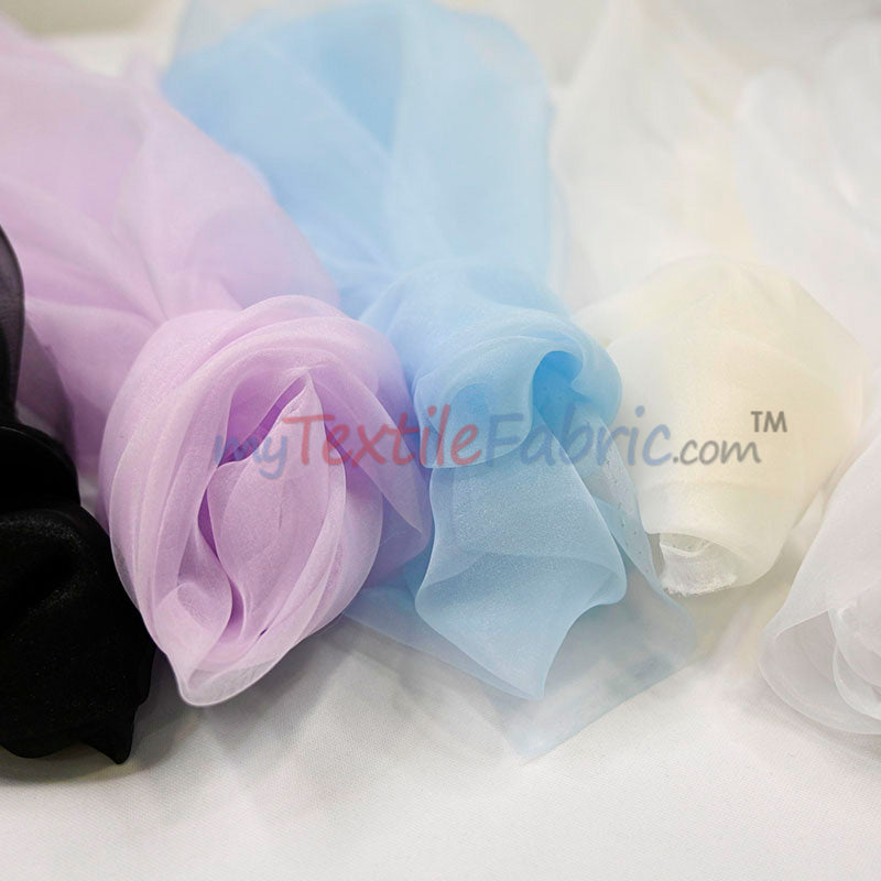 Super Organza Polyester Fabric - Semi-Sheen Sheer, 60" Width, White, Ivory, Baby Blue, Lavender, Black (By The Yard)