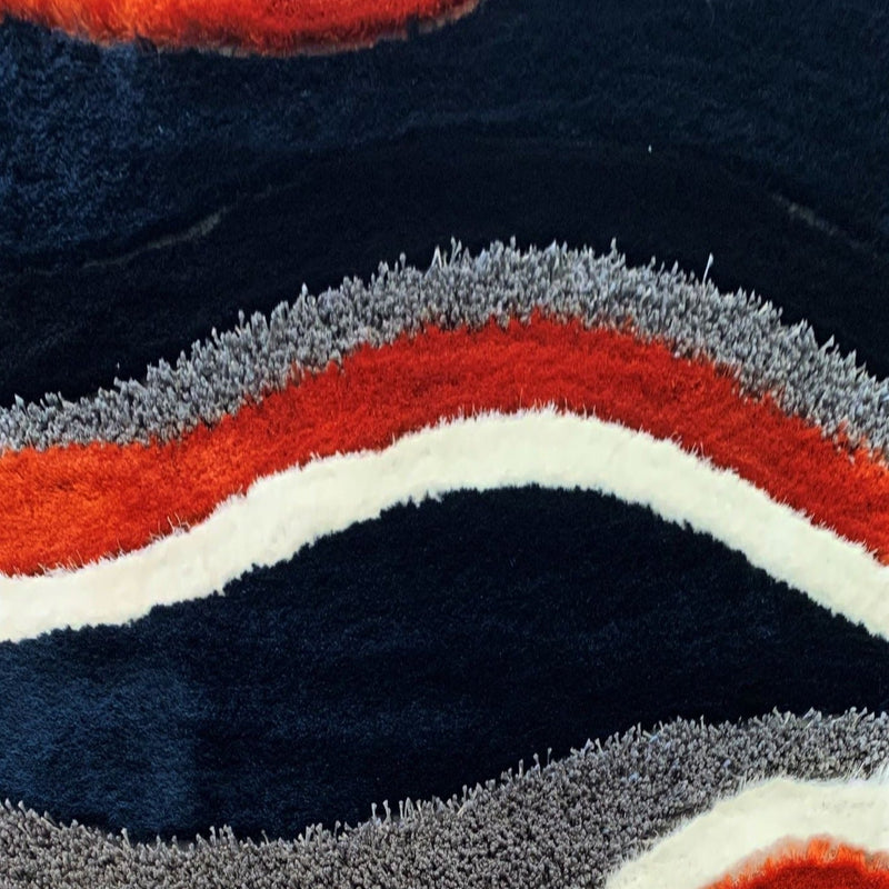 Orange Rust Navy Plush Fluffy Soft Multi Textural Shag Area Rug Carpet - Rust Multi Textural Shag, 7'6" X 10'3" (1 Piece)