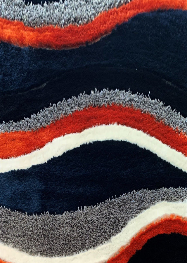 Orange Rust Navy Plush Fluffy Soft Multi Textural Shag Area Rug Carpet - Rust Multi Textural Shag, 7'6" X 10'3" (1 Piece)