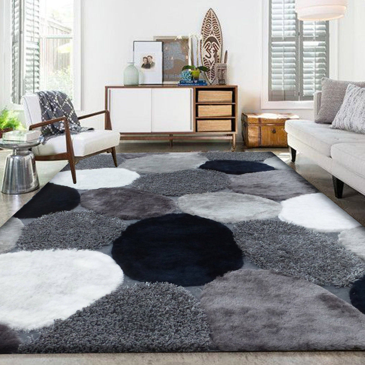 Stone Soft Plush Design Shag Polyester Fabric - Shag Area Rug, Gray Beige, 7'6" X 10'3" (1 Piece)